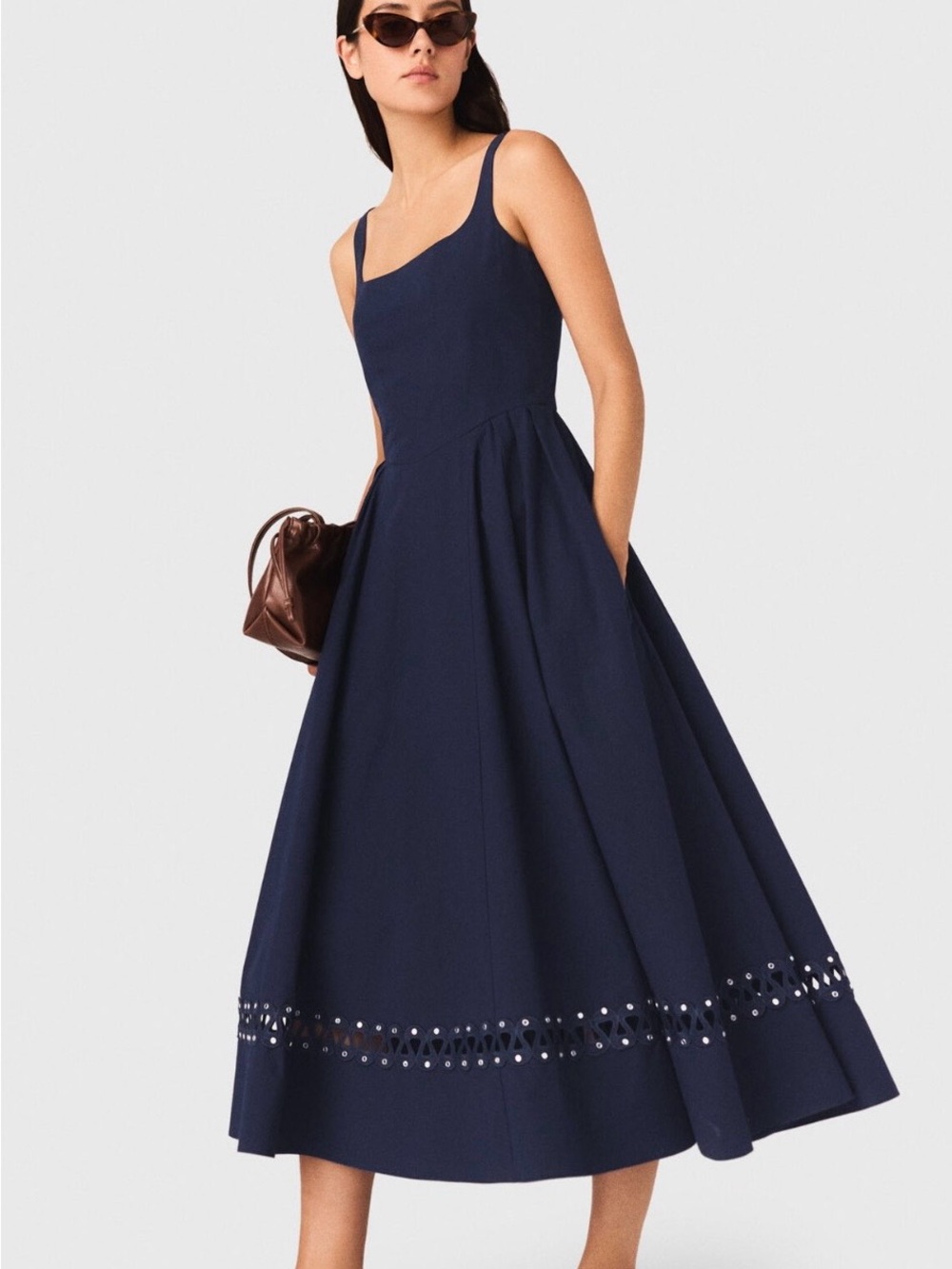 Maje RoboliteA-Line Midi Dress with Eyelet Hem